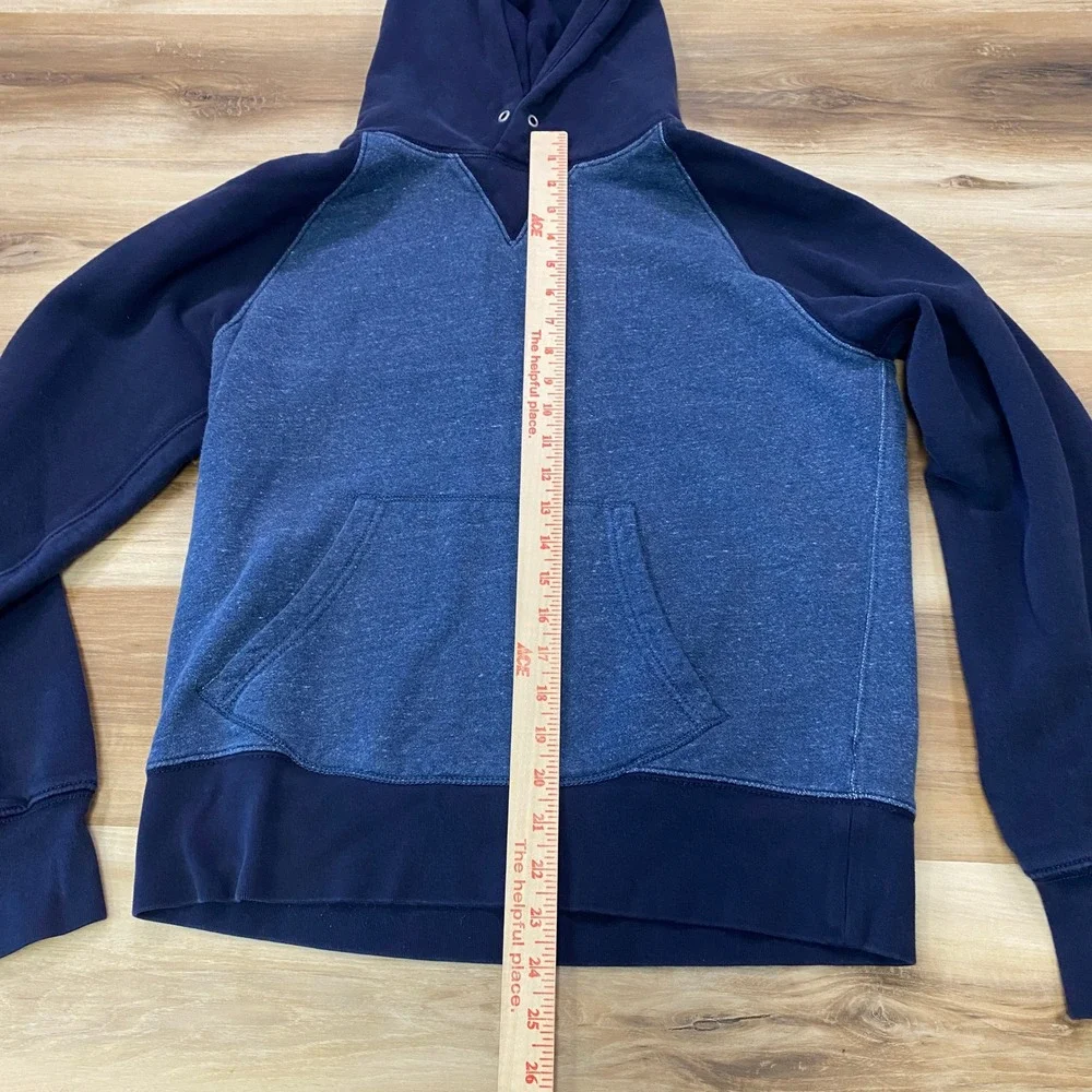 J. Crew Hoodie Size S Vintage Fleece Colorblock 100% Cotton Raglan Navy Blue